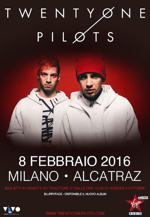 Locandina del concerto dei Twenty One Pilots a Milano nel 2016