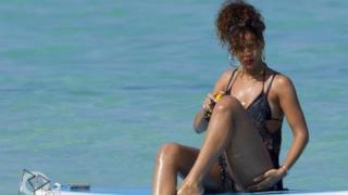 Rihanna sunbathing in Hawaii