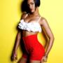 Rihanna Hot by Todd Barry - top bianco e pantalone rosso