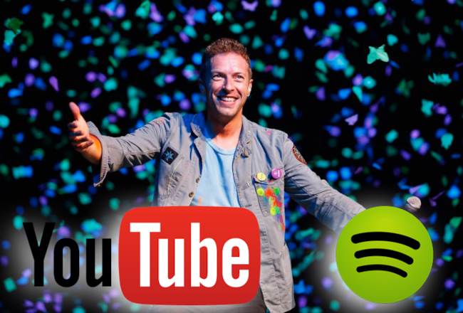 Chris Martin, logo di YouTube e di Spotify