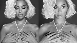 Beyoncé con parrucca bionda e seno coperto dalle mani