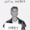 Justin Bieber con il cartello Sorry per promuovere il nuovo singolo