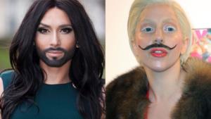 Conchita Wurst e Lady Gaga con dei baffi finti