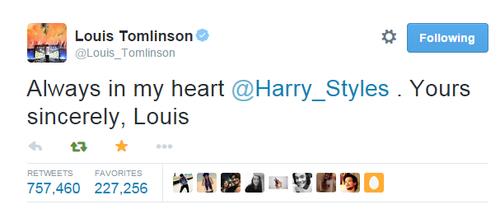Il tweet di Louis per Harry