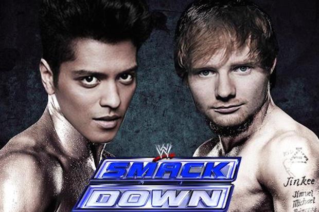 Ed Sheeran e Bruno Mars come due wrestler