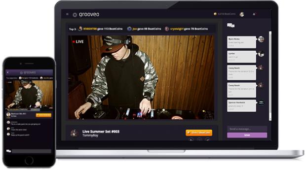 Schermata iniziale di Grooveo su computer e iOS Grooveo presente su 2 dispositivi