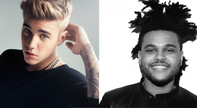 Justin Bieber a sinistra e The Weeknd a destra