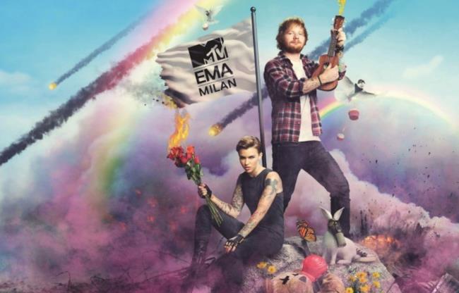 Ed Sheeran e Ruby Rose sul manifesto degli MTV EMA 2015