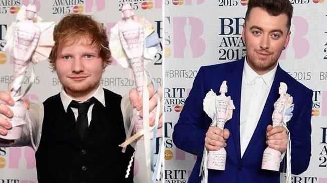 Ed Sheeran e Sam Smith con i premi vinti ai Brit Awards 2015