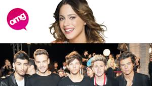 Primo piano di Martina Stoessel e dei componenti dei One Direction