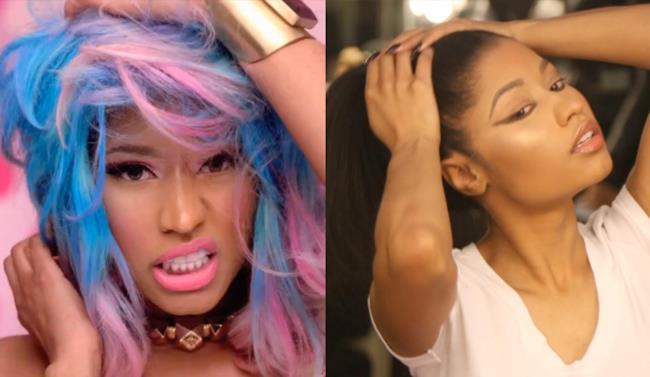 Nuovo look naturale per Nicki Minaj Confronto tra il vecchio look eccentrico e il nuovo look naturale