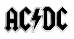 AC/DC logo nero con fulmine su sfondo bianco