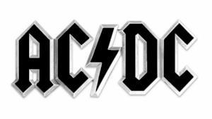 AC/DC logo nero con fulmine su sfondo bianco