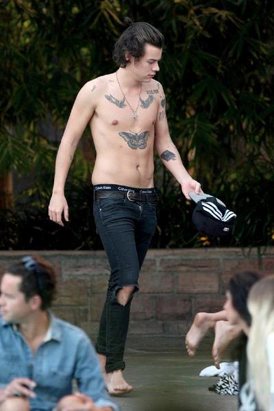 Harry Styles cammina a bordo piscina 