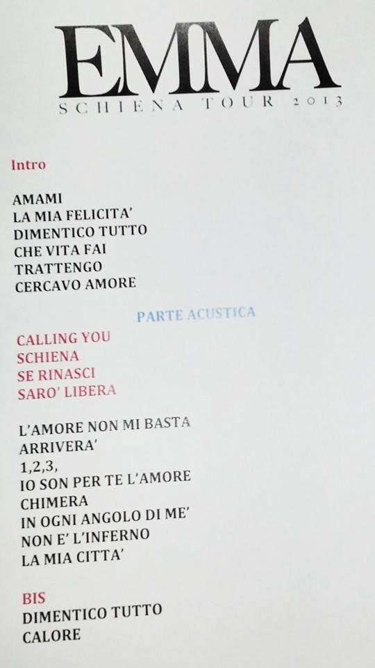 Emma scaletta Schiena Tour 2013