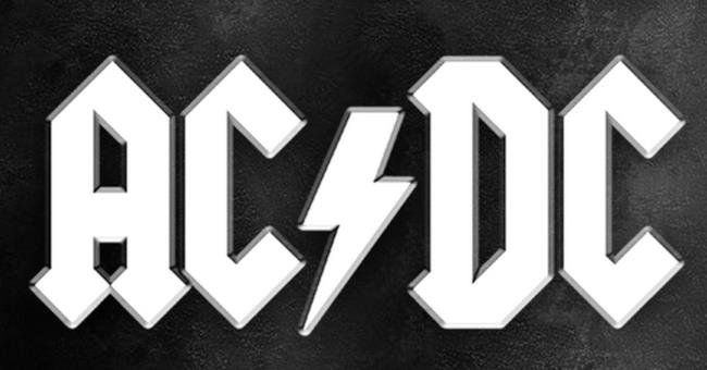 AC/DC logo bianco su sfondo nero