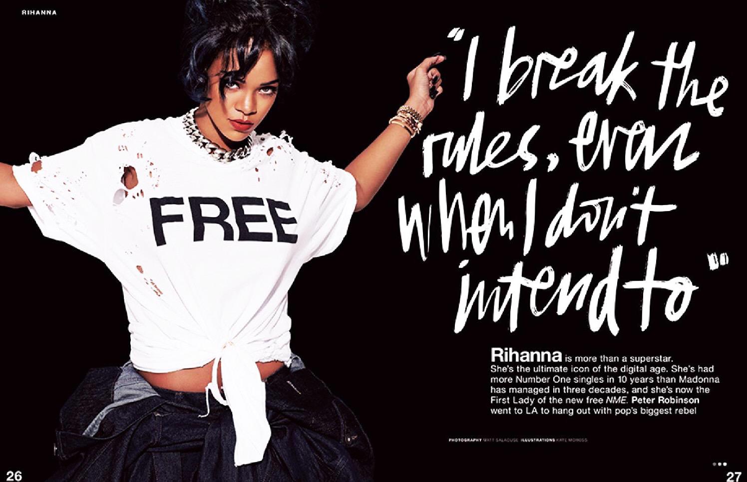 Rihanna intervistata da Peter Robinson sul nuovo NME in versione free press