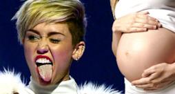Miley Cyrus con la lingua da fuori e il pancione