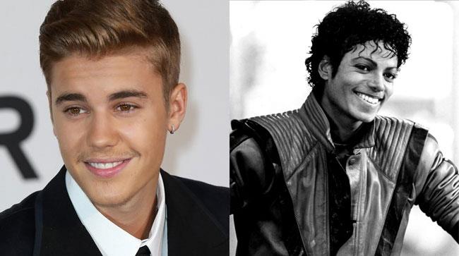 Accostamento del primo piano di Justin Bieber e Michael Jackson