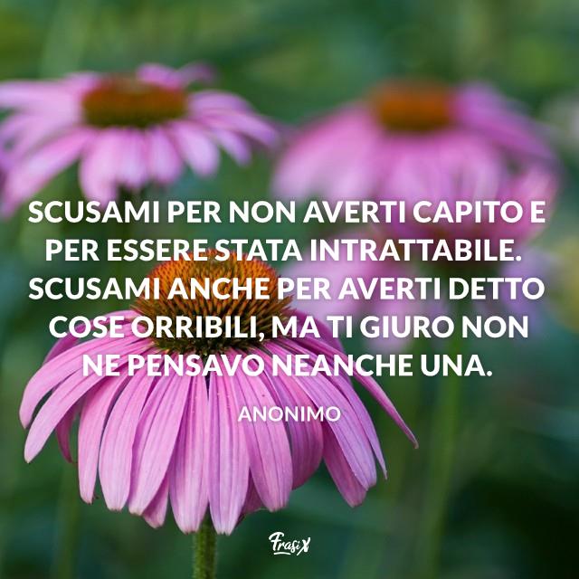 Frasi di scuse dopo un litigio anonimo Scusami per non averti capito e per essere stata intrattabile. Scusami anche per averti detto cose orribili, ma ti giuro non ne pensavo neanche una.