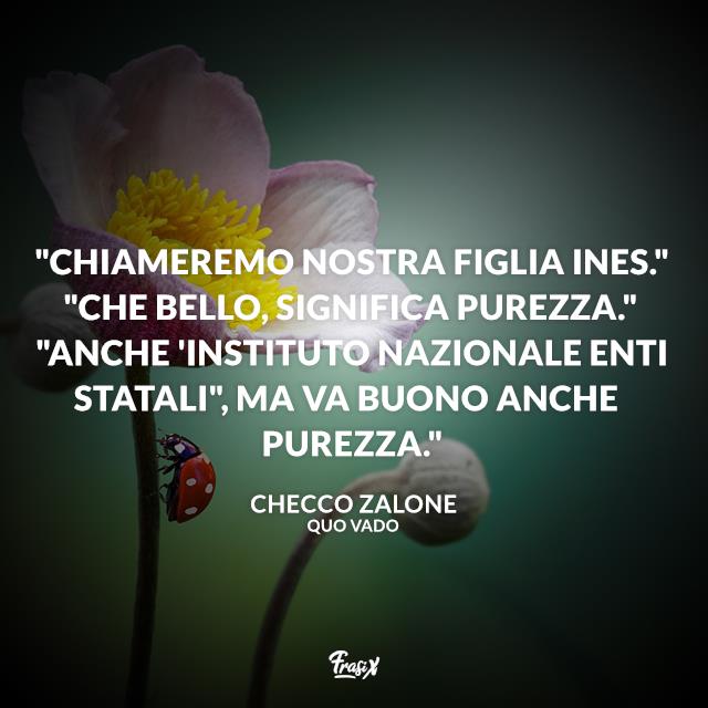 Frasi Quo Vado "Chiameremo nostra figlia Ines." "Che bello, significa purezza." "Anche 'Instituto nazionale enti statali", ma va buono anche purezza."