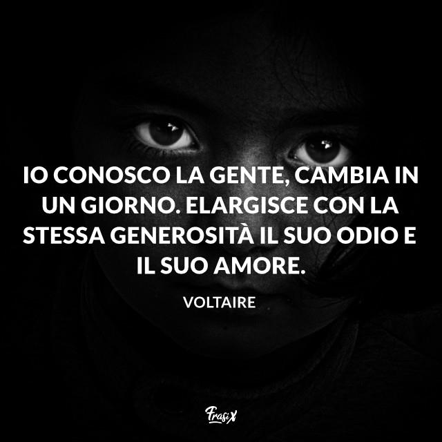 Frasi sull'odio voltaire Io conosco la gente, cambia in un giorno. Elargisce con la stessa generosità il suo odio e il suo amore.