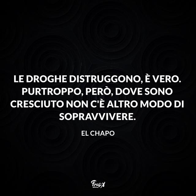Frasi di El Chapo Le droghe distruggono, è vero. Purtroppo, però, dove sono cresciuto non c'è altro modo di sopravvivere.