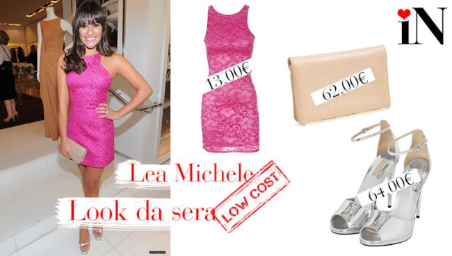 Look da sera per essere come Lea Michele con abito in pizzo rosa
