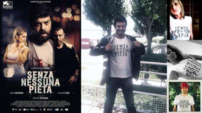 La t-shirt di Favino e Happiness per promuovere il nuovo film "Senza nessuna pietà"