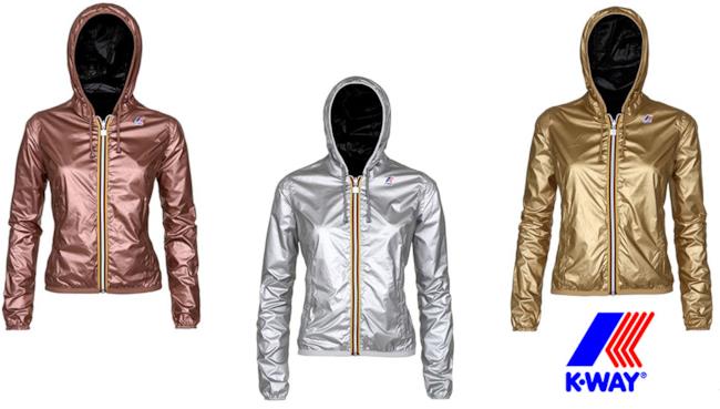 I nuovi K-Way da donna per l'estate 2014 Tre modelli per lei di K-Way nella variazioni cromatiche dell'oro, argento e bronzo