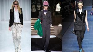 Alcuni look da sfilate dove le modelle indossano degli abbinamenti mannish