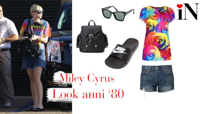 Il look low cost della cantante Miley Cyrus L'outfit della cantante Miley Cyrus con uno stile anni '80