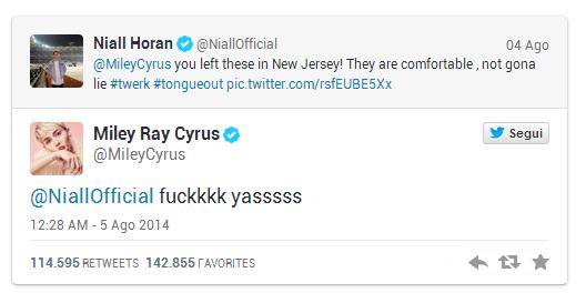 La risposta di Miley Cyrus a Niall Horan su Twitter