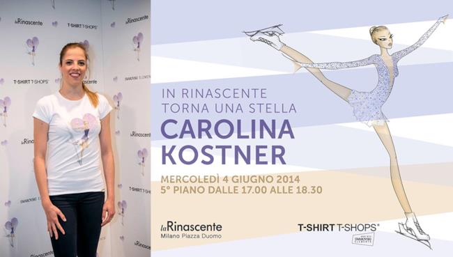 Carolina Kostner presenterà a Milano alla Rinascente la sua nuova collezione di T-shirt La campionessa di pattinaggio Carolina Kostner presenterà la sua collezione di magliette