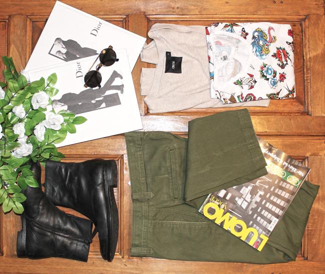 Stivali di Zara, pantaloni Dockers e maglia di Just Cavalli