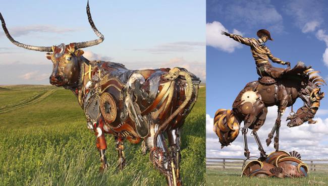 John Lopez è lo scultore del metallo che crea opere d'arte a forma di animale John Lopez è un contadino diventato famoso per le sue opere in metallo riciclato