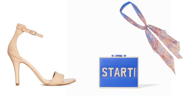 Sandalo, clutch e foulard per il look di Emma Stone