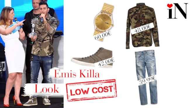 Emis Killa con un look camouflage Il look low cost di Emis Killa con camicia in camouflage