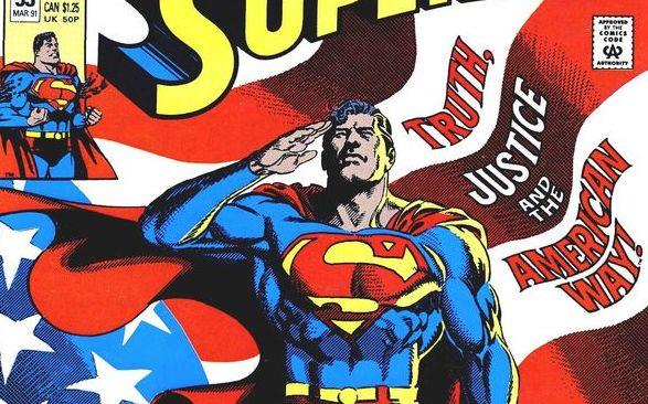 Superman è un'icona importante dei valori americani fondamentali Particolare della copertina di Superman #53, marzo 1991