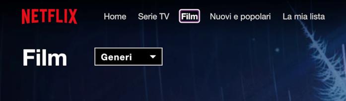Parziale vista della categoria Film di Netflix Il tasto TAB con evidenziata la categoria Film di Netflix