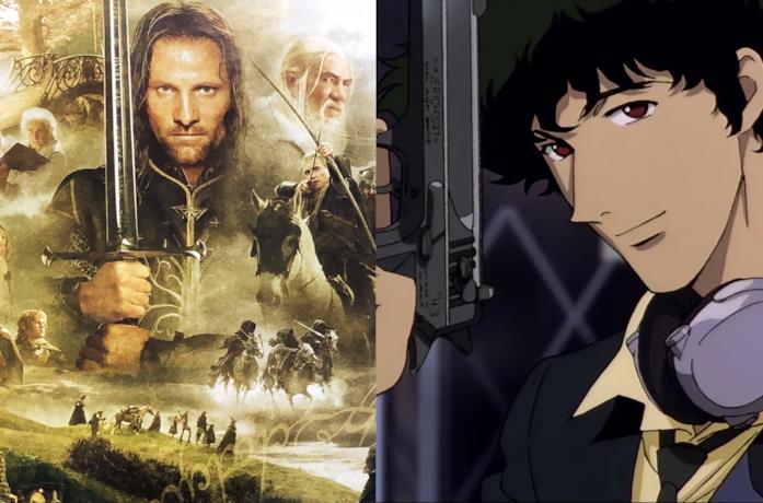 A sinistra i protagonisti del film Il Signore degli Anelli, a destra Cowboy Bebop