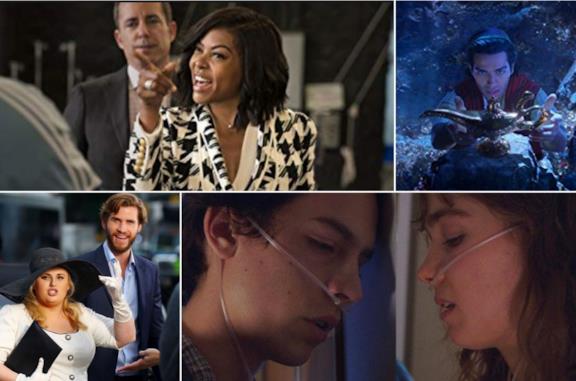 Collage tra What Women Want, Isn’t It Romantic, Aladdin, Five Feet Apart