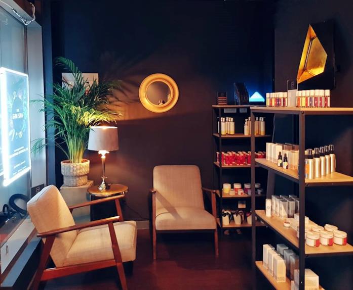 Sala per trattamenti di The Gin Spa a Glasgow, Scozia Primo piano di una delle sale per trattamenti di The Gin Spa a Glasgow, Scozia