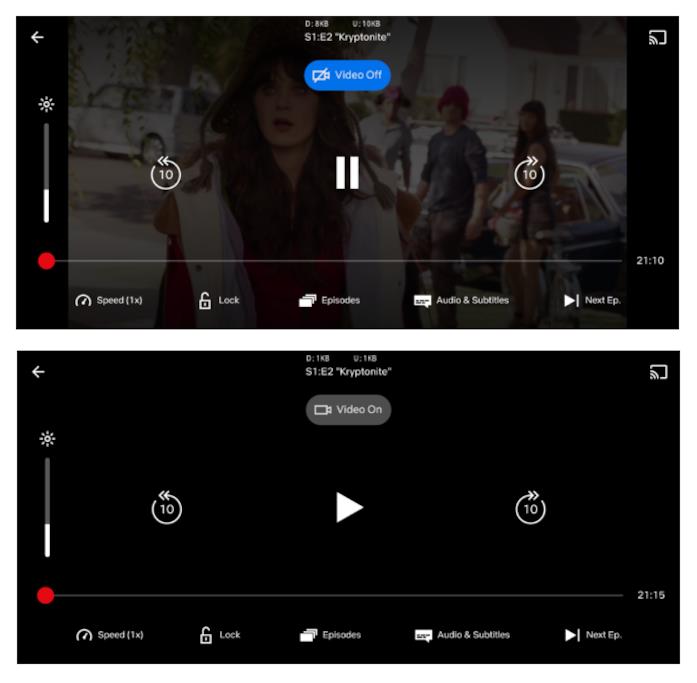 Lo strumento 'video off/video on' di Netflix, ma solo su Android Sopra la modalità 'schermo acceso', sotto quella 'schermo spento' di Netflix per Android