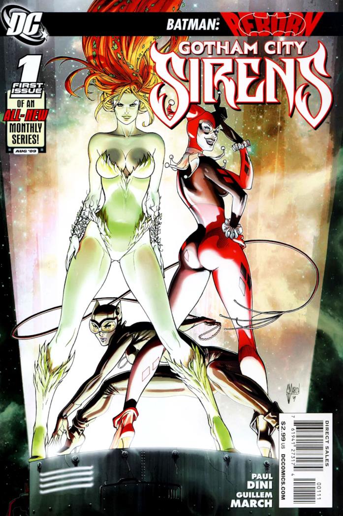 Gotham City Sirens la copertina del primo numero Harley Quinn, Poison Ivy e Catwoman nella copertina dell'albo 1 di Gorham City Sirens