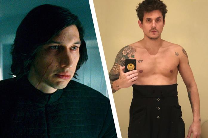 John Mayer nella foto che ha lanciato la #KyloRen Challenge e Adam Driver nelle vesti del cattivo di Star Wars John Mayer e Adam Driver