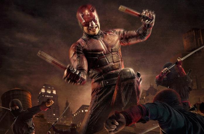 Un'immagine di Daredevil in azione nella serie Netflix