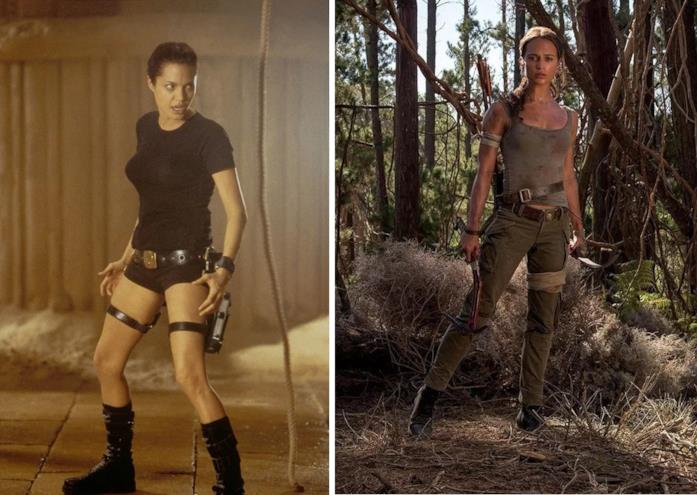 Lara Croft: Angelina Jolie e Alicia Vikander, due interpreti a confronto Collage di Angelina Jolie e Alicia Vikander nel ruolo di Lara Croft