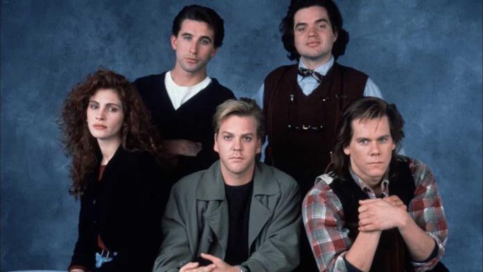 Gli attori protagonisti di Linea Mortale Julia Roberts, Kiefer Shuterland, Kevin Bacon, William Baldwin e Oliver Platt, protagonisti di Linea Mortale