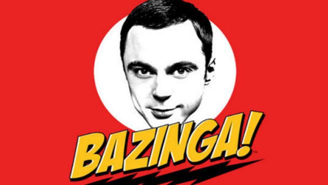 Il volto di Sheldon Cooper e il suo tormentone Bazinga